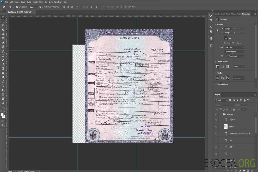 Modèle de certificat de décès de l'État du Maine aux États-Unis au format PSD template Modèle de certificat de décès de l'État du Maine aux États-Unis au format PSD template